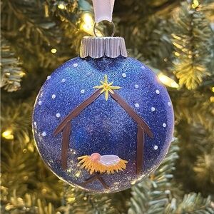 Blue Nativity Scene Christmas Ornament